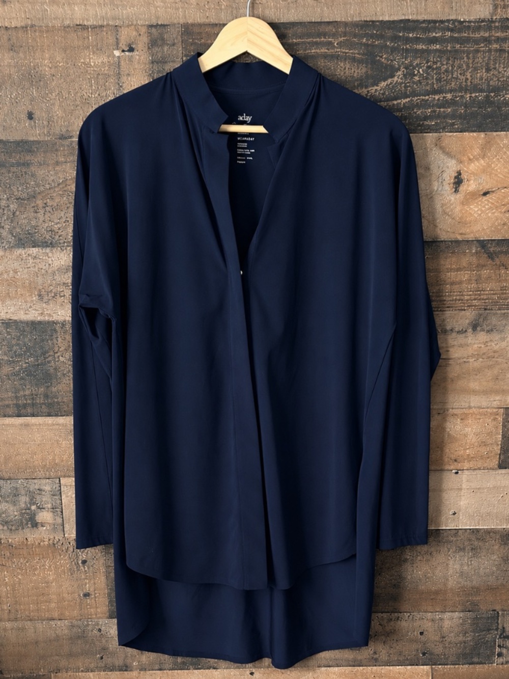 ADAY Something Borrowed Shirt | Wrinkle Resistant Travel Blouse | Size S I Navy